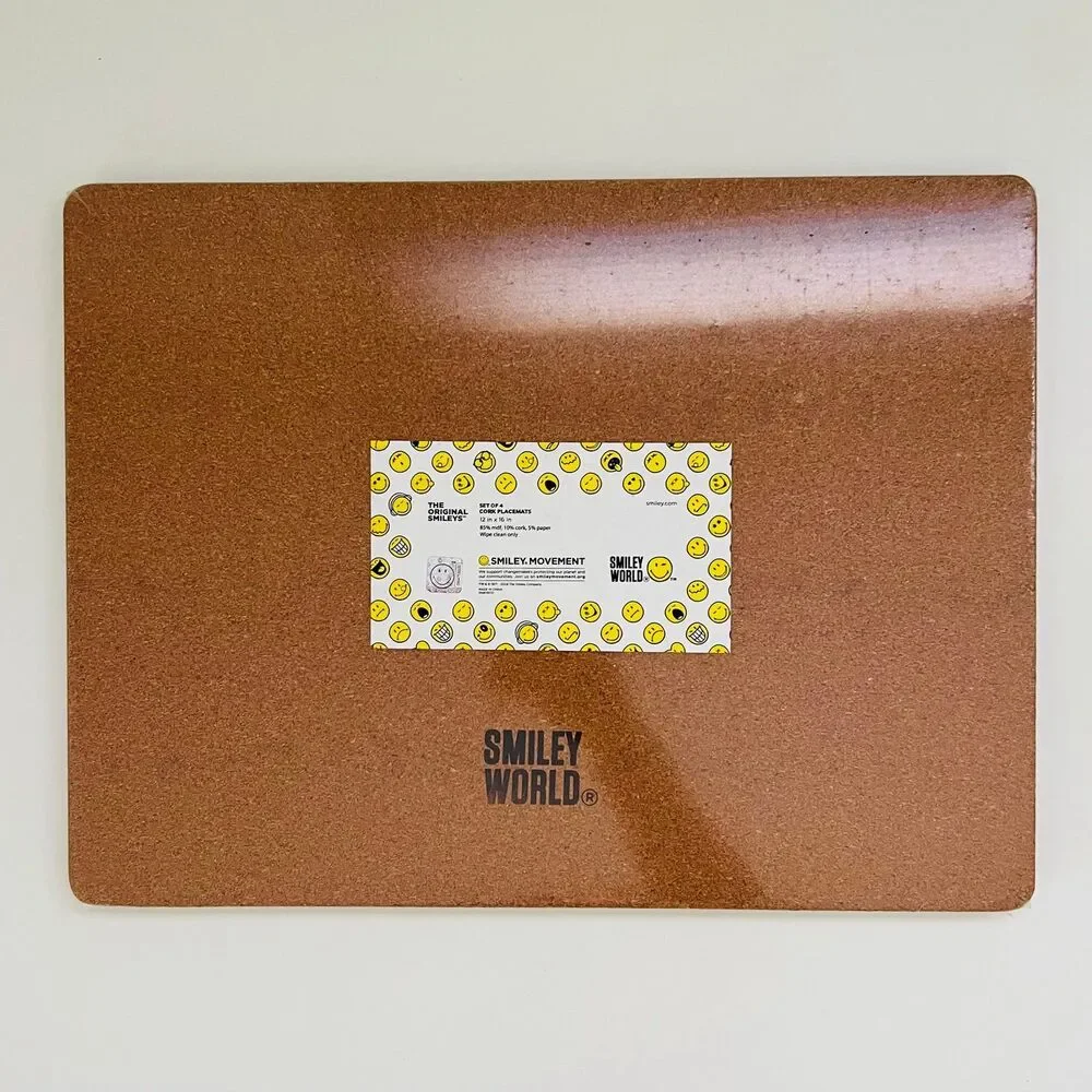 SMILEY WORLD Yellow Rectangular Small Smiley Faces Set of 4 Cork Placemats
